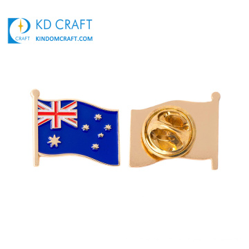 Alfinete de lapela da bandeira da Austrália do país em atacado barato de metal personalizado estampado com banho de ouro banhado a ouro esmaltado